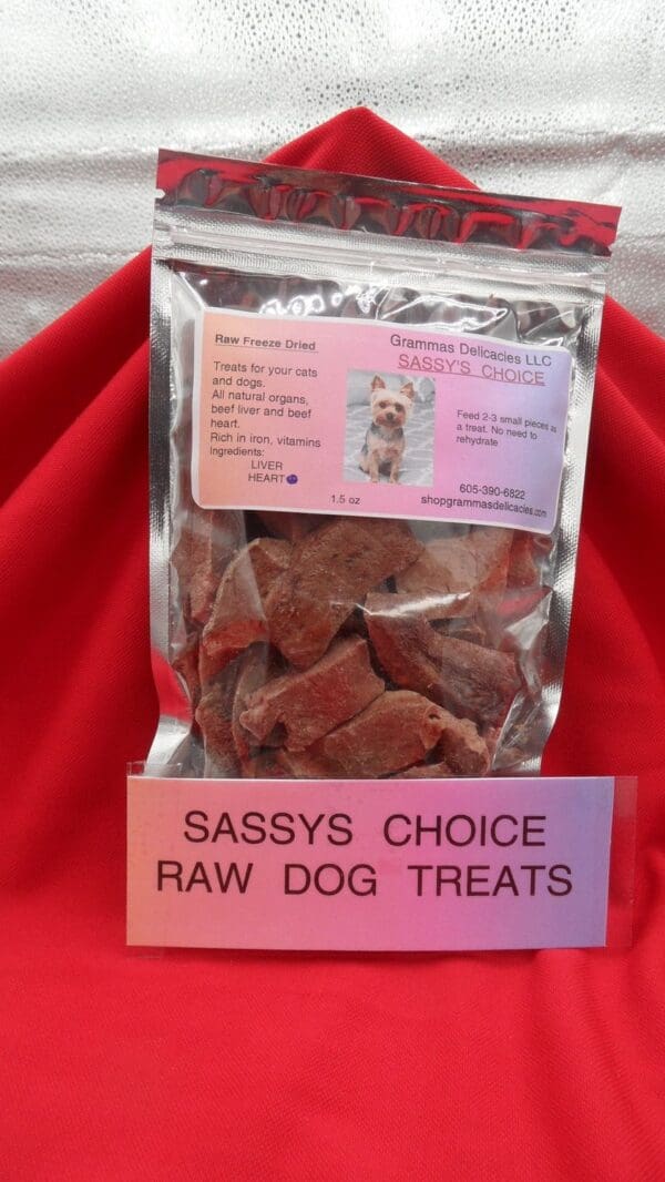 Package of Gramma's Delicacies Freeze Dried RAW Beef Heart and Liver