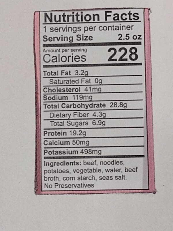 Freeze Dried Beef Stew Nutrition Facts