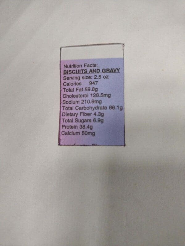 Freeze Dried Biscuits and Gravy Nutrition Facts