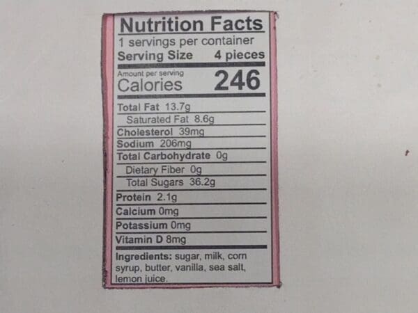 Freeze Dried Caramel Melts Nutrition Facts