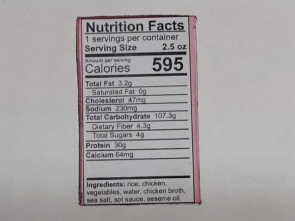 Freeze Dried Chicken Fried Rice Nutrition Facts