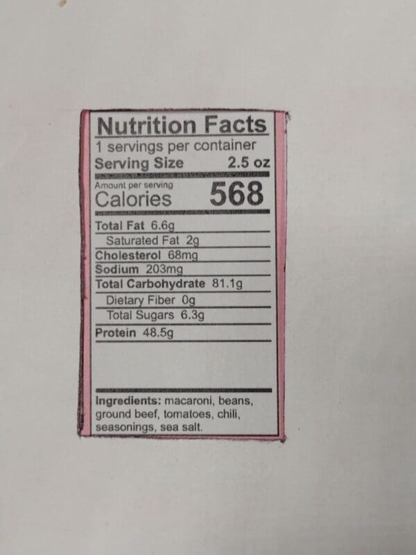 Freeze Dried Chili Mac Nutrition Facts