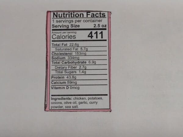 Freeze Dried Curried Chicken and Rice (Mild) (Gluten Free) Nutrition Facts