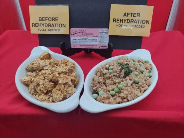 Package of Gramma's Delicacies Freeze Dried Jerk Chicken and Rice