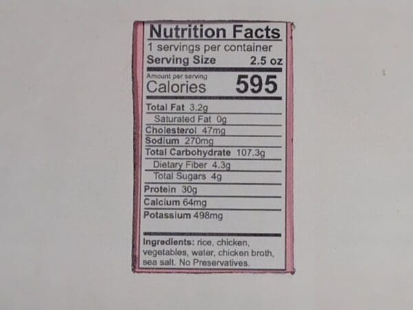 Freeze Dried Jerk Chicken and Rice Nutrition Facts