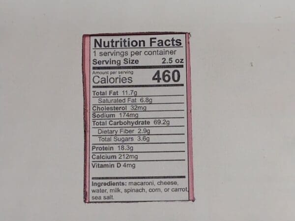 Gramma's Delicacies Freeze Dried Mac and Cheese Nutrition Facts