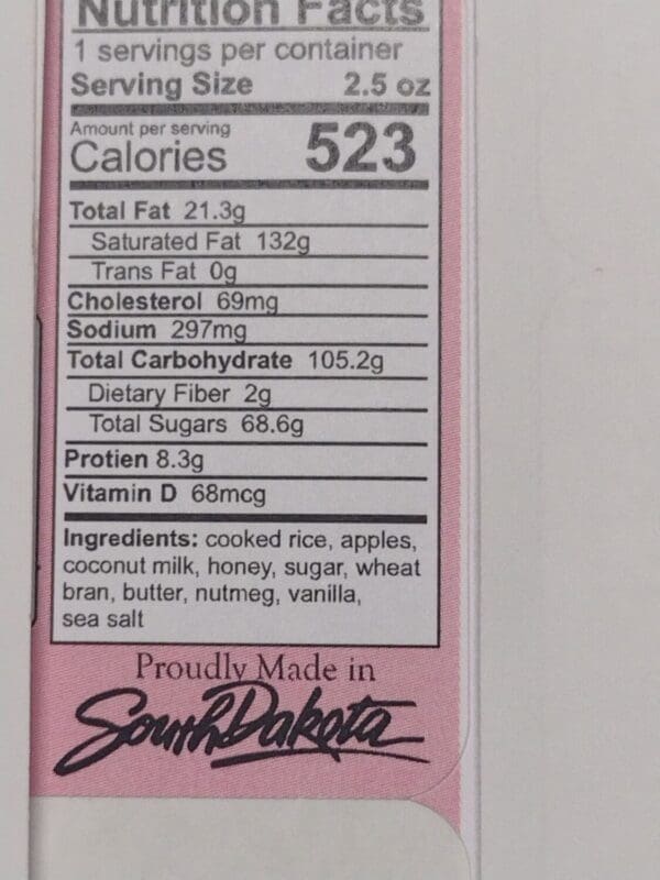 Gramma's Delicacies Freeze Dried Rice Pudding (Gluten Free) Nutrition Facts