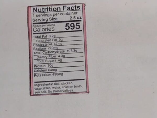 Gramma's Delicacies Freeze Dried Rice and Chicken (Gluten Free) Nutrition Facts